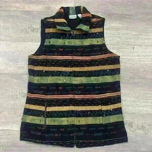Chicos Womens Bohemian Vest Multicolored Sleeveless Embroidered Full Zip Sz 1